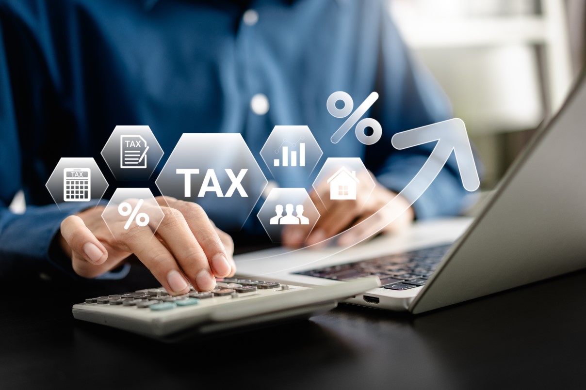 Taxpayer using a laptop to file taxes personal income